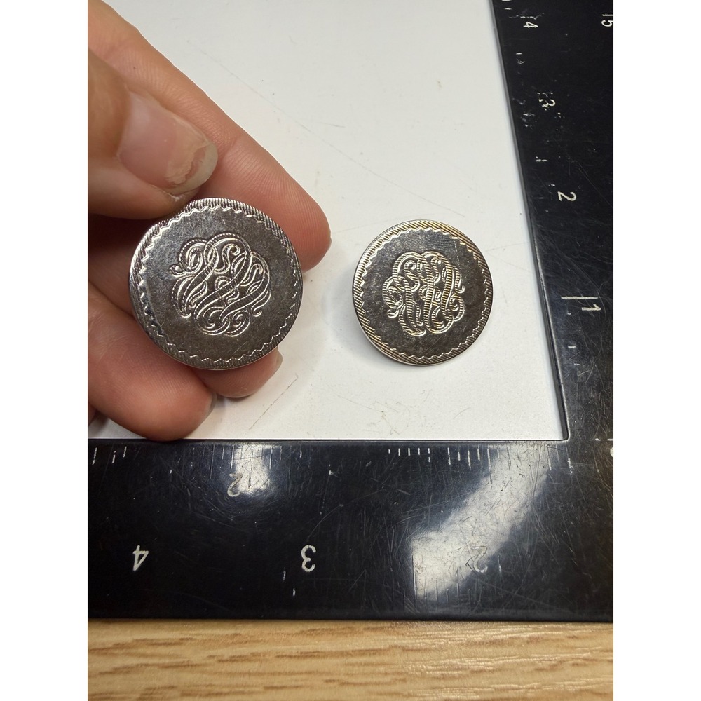 Karu Arke Inc Silver Tone Etched Monogram Round Button Clip On Earrings
